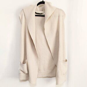 Seven Sisters Cream Knit Hooded Flowy Vest Size Small Cozy Casual Open Front